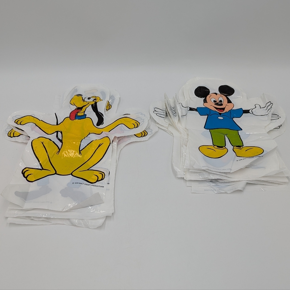 Vtg 1978 Disney Double Sided Hand Puppet Bags Mickey Minnie Pluto Goofy 25 Pcs